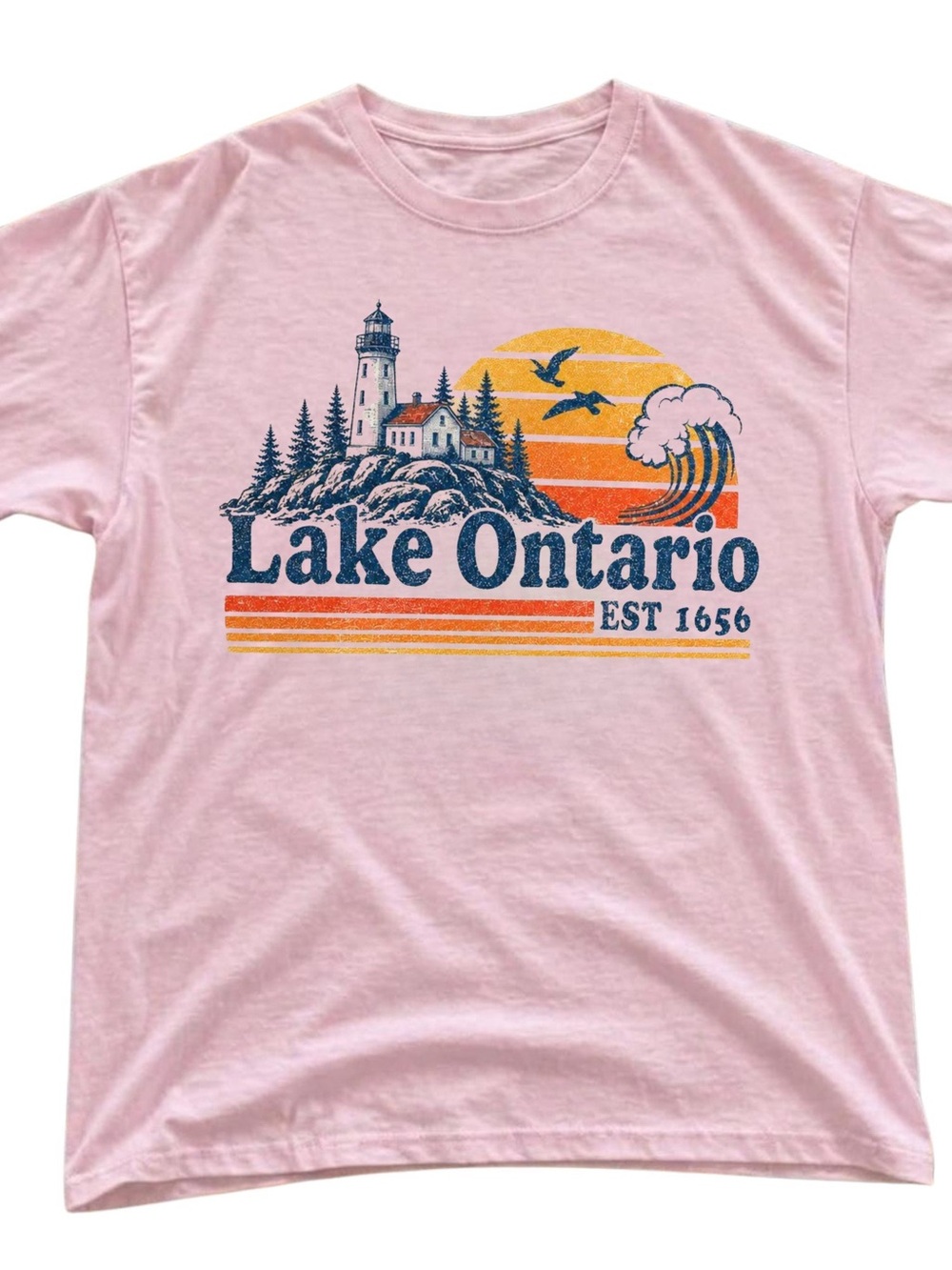 Lake Ontario Vintage Graphic Tee - Pink Gift For Her, For Him